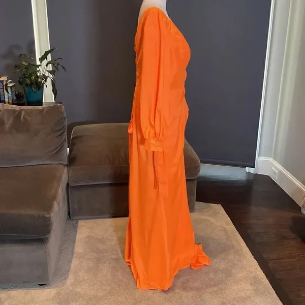 Women’s Orange Full Length Long Sleeve Dress Leg Slit Corset Back Size 14 *READ - Image 5