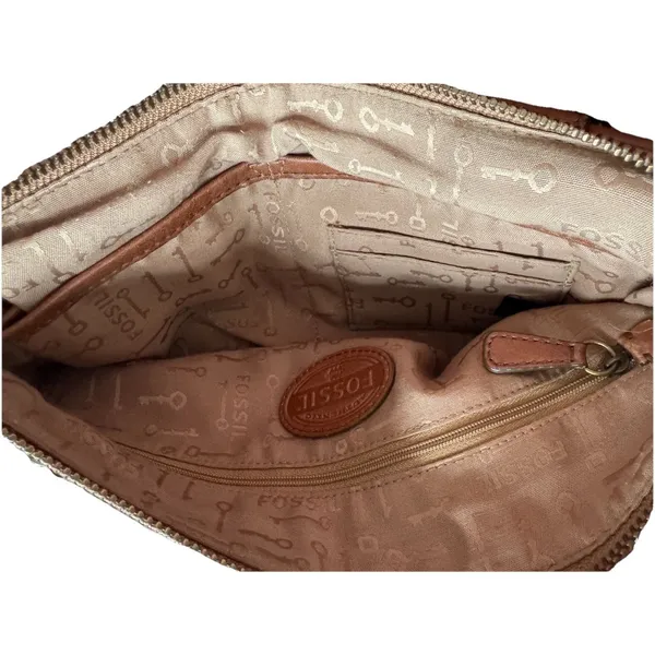 Fossil Issue 54 Brown Leather Messenger Bag‎ Crossbody Charm Satchel Chain Purse - Image 7
