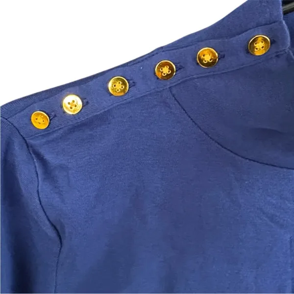 NWT J. Crew Perfect Fit Mock Neck With Gold Buttons Top Blue Size Medium - Image 4