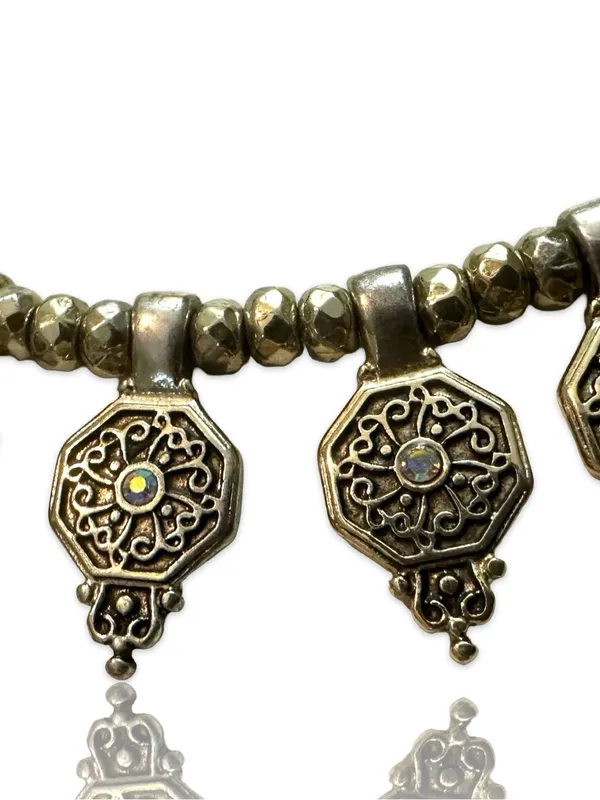 Vintage Gold and Bronze Ornate Drop Pendant Necklace - Vintage - Image 2