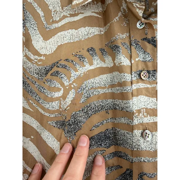 Carlisle Silk Blouse Womens Size 4 S Tan Zebra Print Y2K Safari Quiet Luxury - Image 3
