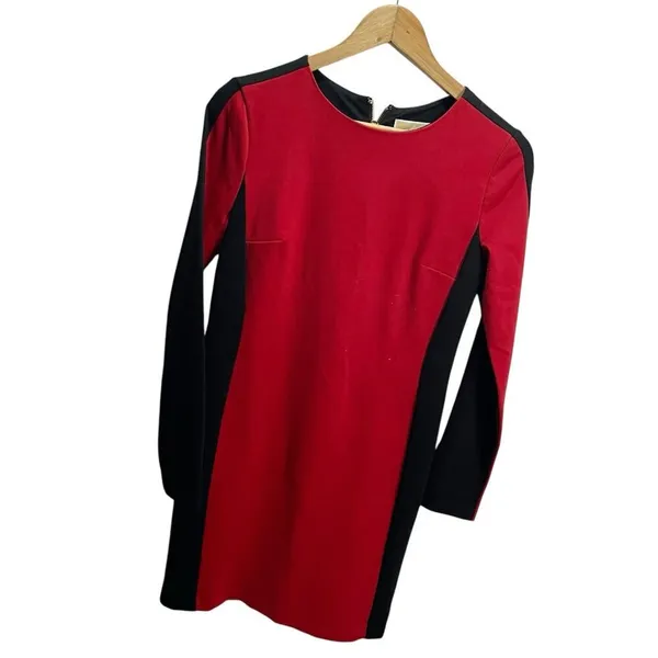 Michael Kors 2 Red Black‎ Colorblock Sheath Dress Long Sleeve Career Stretch - Image 2