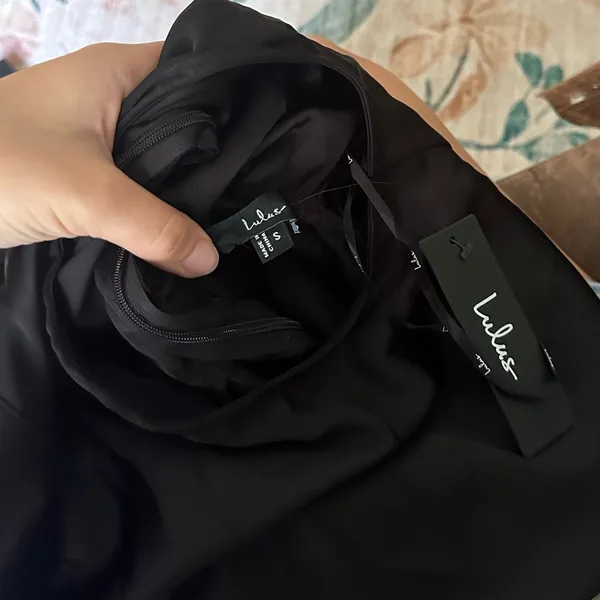 LULU’S Classic Elegance Black Satin Sleeveless Mock Neck Mini Dress - Image 8
