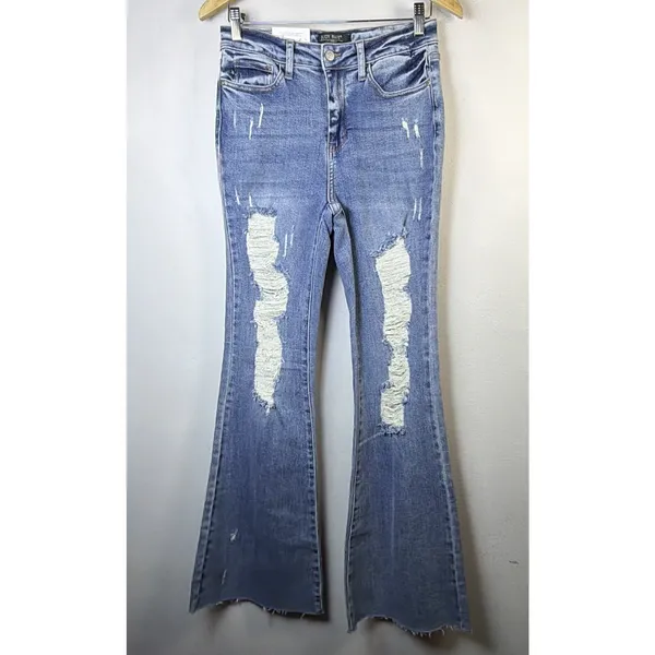 Judy Blue 5 27 High Rise distressed Flare Jeans slimming bohemian western NWT - Image 5