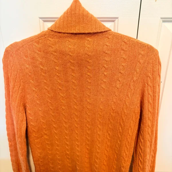 J.Crew Womens Orange Cable Knit Turtleneck Sweater Long Sleeve Ribbed Trim - Image 2