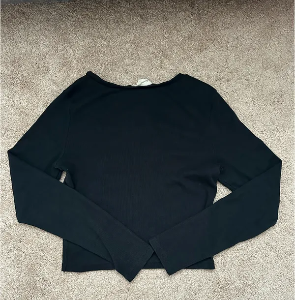 Universal Threads Top Long Sleeve Ribbed Scoop Neck Black - Image 2