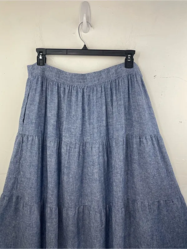 Matty M Blue Chambray Tiered A-Line Midi Skirt size XXL - Image 7