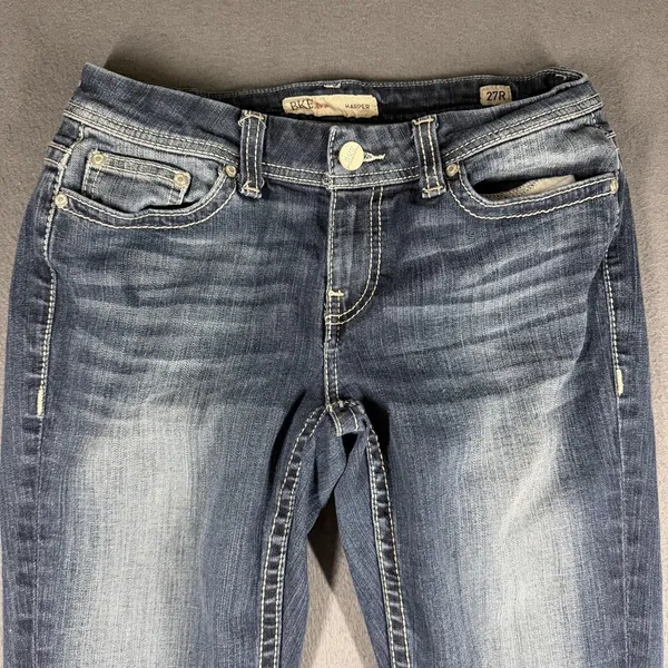 BKE Harper Jeans Womens 27R Blue Medium Wash Low Rise Straight Stretch Denim - Image 2