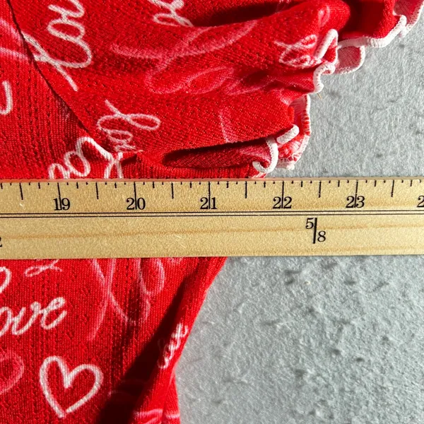 1250 | Heart Print Lettuce Trim Pajama Set Loungewear Red‎ Women XL 16-18 - Image 7
