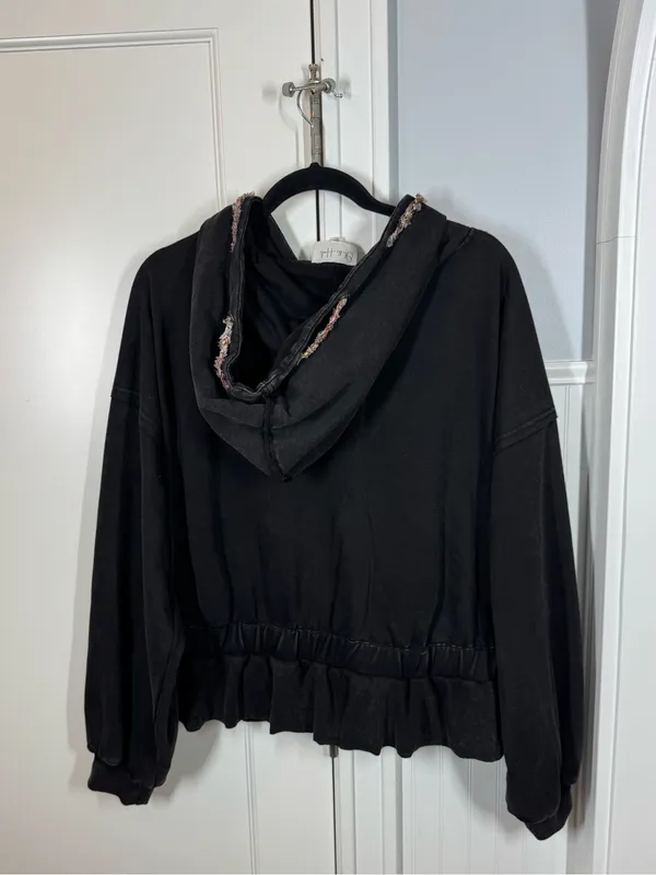 OLI & HALI Black Soft Washed Zip Oversized Hoodie Jacket J505B size medium boho - Image 5