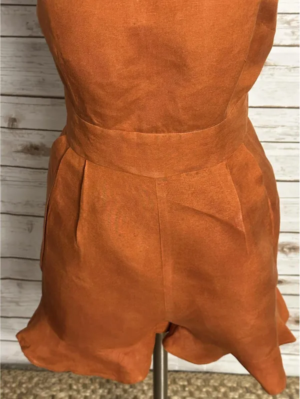 LOFT sleeveless ruffled hem romper Size 4 linen-blend rust coastal summer - Image 3