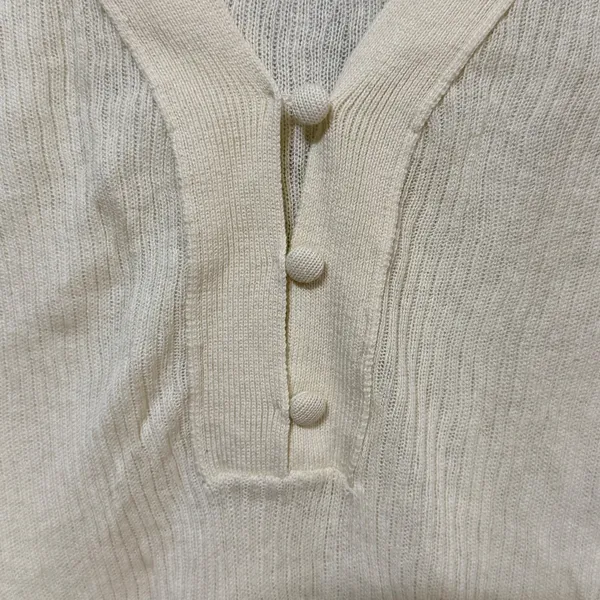 Intimately Free People Cream Ribbed Knit V-Neck Button Crop Top XS Ivory - Image 3