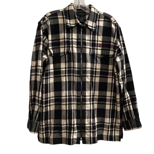 Lauren Ralph Lauren‎ Women’s M Black and White Plaid Flannel Full Zip Jacket - Image 16
