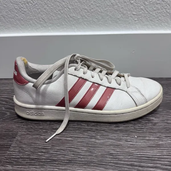 Adidas White Sneakers w/Pink Stripes - Image 6