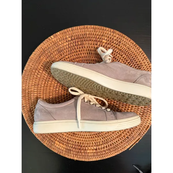 ECCO Soft Womens Leather‎ Lace Up Sneakers gray Taupe Low Top Shoes - Image 7