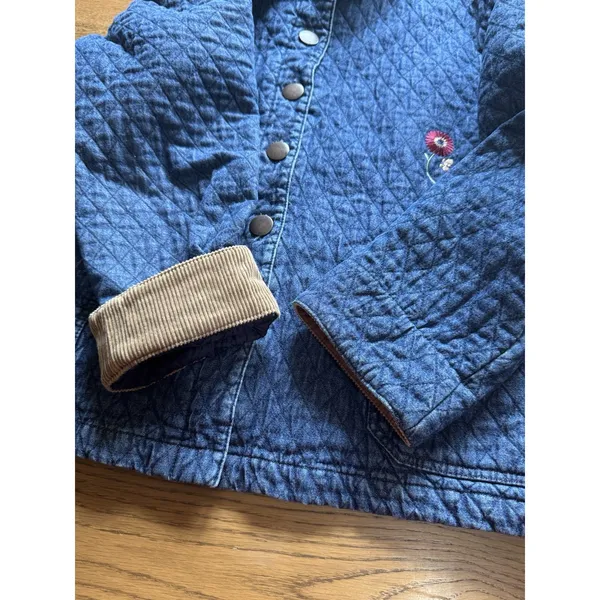 VTG HAIK’S Quilted Denim Jacket 2X USA Floral Patch Corduroy Collar Americana - Image 12