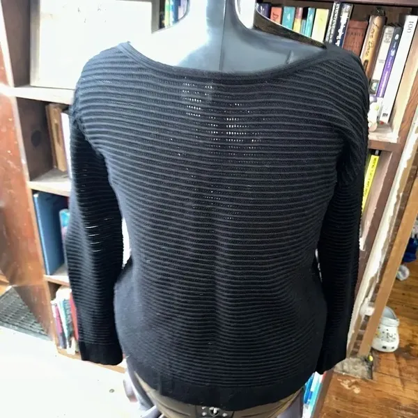 Peyton Jensen black lightweight cotton loose weave S sweater - Image 2