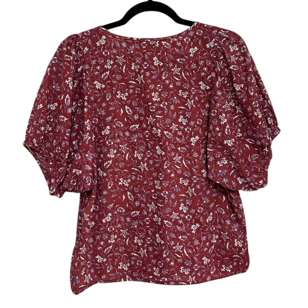 Madewell 100% Cotton V-Neck Puff Sleeve Top in Batik Vine Floral - Size S - Image 3