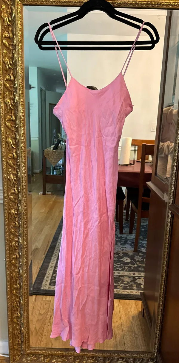 Zara Pink Satin Maxi Dress Xs - Image 3