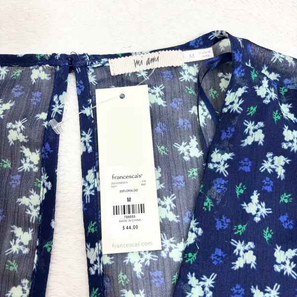 Francesca’s Mi‎ Ami Navy Floral Wrap Dress Short Sleeve Above Knee Size M - Image 6
