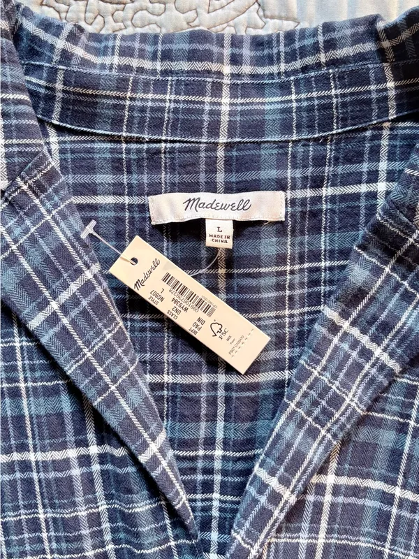 ☀️NWT Madewell Swenson Popover Shirt Morehead Plaid Deep Indigo Sz Large🧡 - Image 10