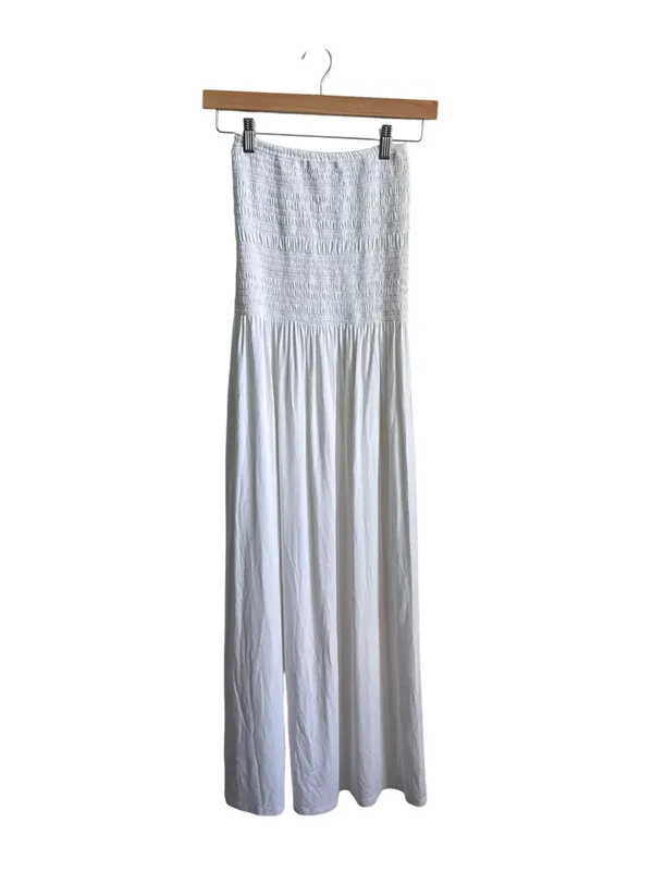 Bleusalt Strapless Smocked Midi Maxi Dress White Micromodal Size 1 Small - Image 2