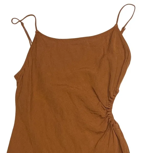 Zara Cut-Out Linen Blend‎ Midi Dress Rust Brown Women's XS EUC - Image 6