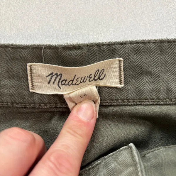Madewell High Rise Utility Pants Green Herringbone‎ Cotton Blend Women's Size 26 - Image 4