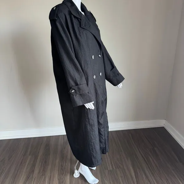 Vintage Gallery Black Trench Coat With Shoulder Pads Size 14 - Image 3