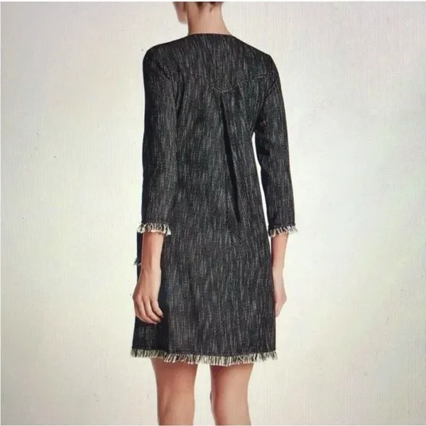 Nanette Lepore Tweed Fringe Hem Pocket Shift Dress Black‎ 6 Boho Lagenlook - Image 5