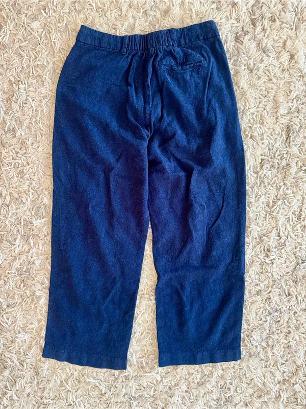 Old Navy Taylor Wide Leg Linen Blend Pants Navy Blue Small Petite High Rise - Image 4