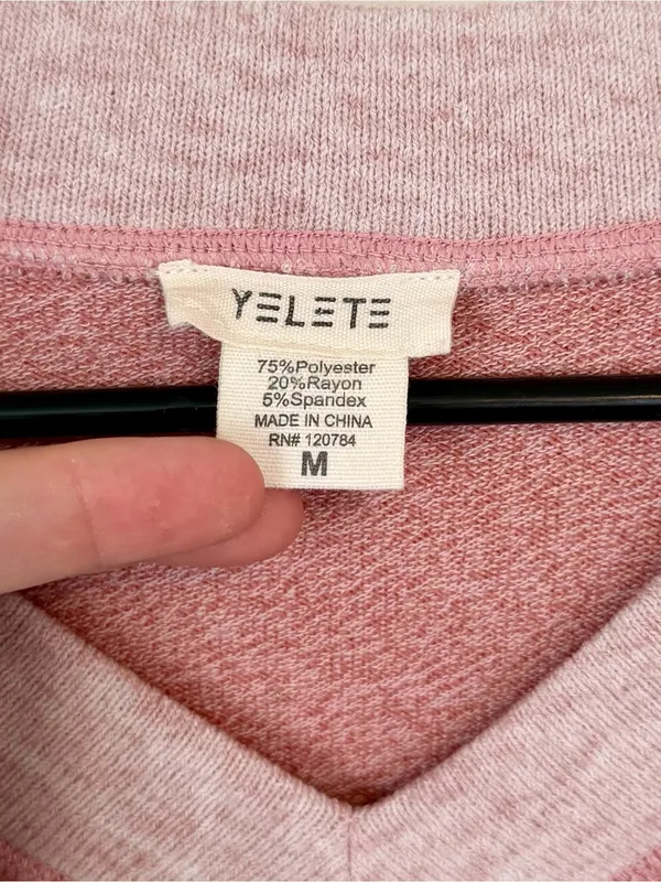 Yelete Pink V-Neck Contrast Trim Sweater - Size: Medium - Image 2