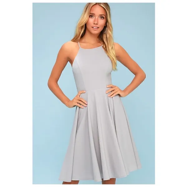 NWT Lulu’s Irresistible Charm Grey Fit & Flare MIDI A-Line Dress - Image 4