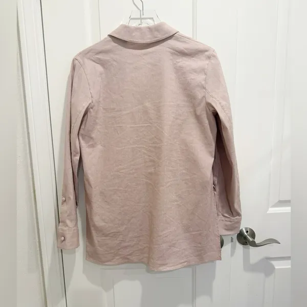 THEORY‎ Linen Blend Belted Shirt Jacket in Light Pink - Image 5