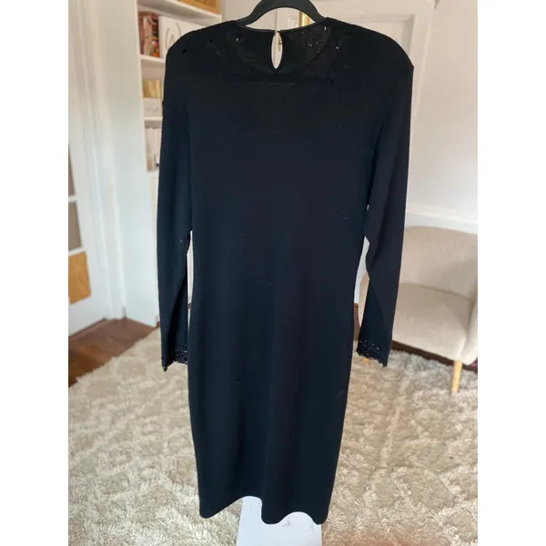 Vintage Black Beaded Lace‎ Maxi Dress Lambswool Old Money Evening Gown Black Tie - Image 3