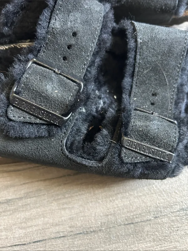 Birkenstock Black Faux Fur Double-Strap Sandals - Image 4