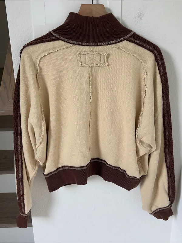 Free People We The Free I'm Yours Turtle Zip-Up in Espresso Cream Combo NWOT - Image 5