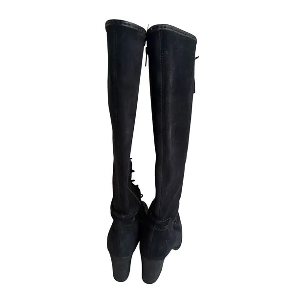FRYE PARKER MOCCASIN LACE UP KNEE HIGH ZIPPER Black Suede RARE 8 - Image 6