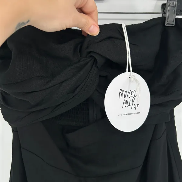 PRINCESS POLLY Mini Dress Womens 10 LBD Baddie Grunge Black Cotton Linen Blend - Image 3
