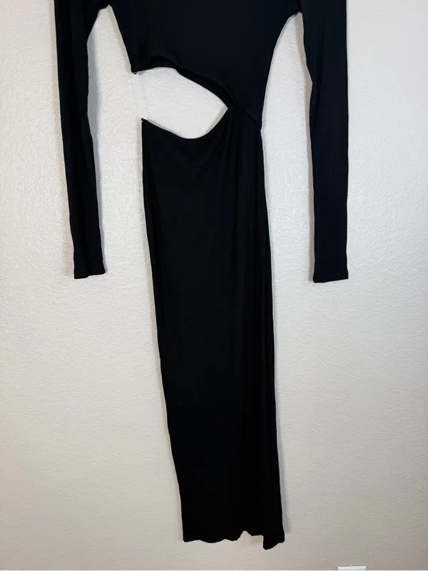 12th Tribe Fired Up Black Ribbed Cutout Maxi Dress Small $125 - Image 10