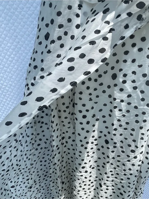 Verte Women’s Size Small White Black Polka Dot Ruffle Wrap Maxi Dress Side Tie - Image 4
