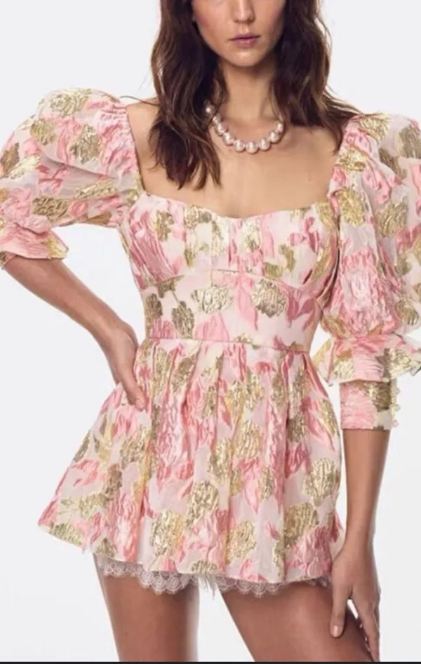 For Love And Lemons Rose Madame Brocade Romper - Image 2