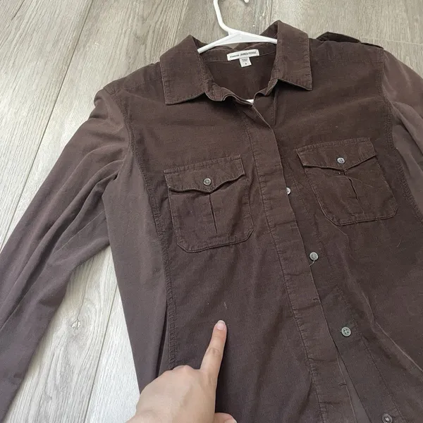 James Perse Shirt cotton corduroy button up long sleeve womens Brown (large) - Image 9