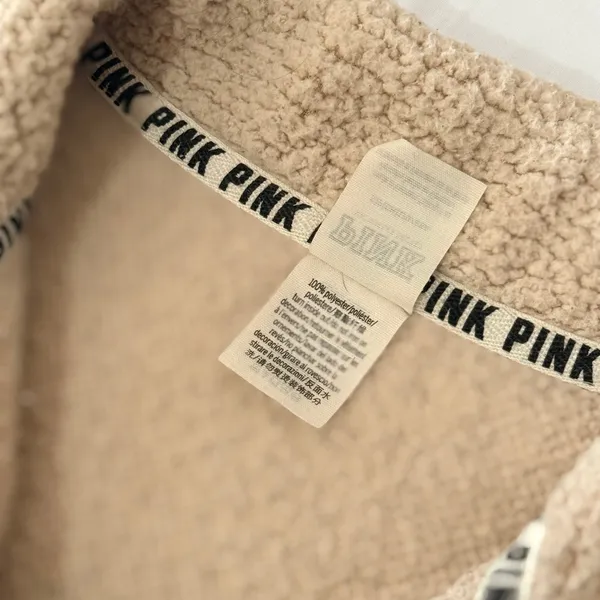 PINK Victoria's Secret Sherpa Fleece Quarter Zip Pullover Cream Tan Small - Image 6