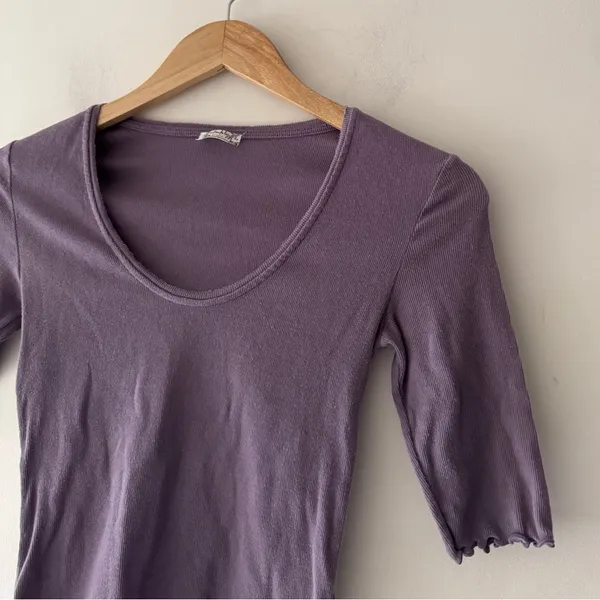 Free People Intimately Purple Mauve Francis Tee Lettuce Hem‎ Scoop Neck Top - Image 3