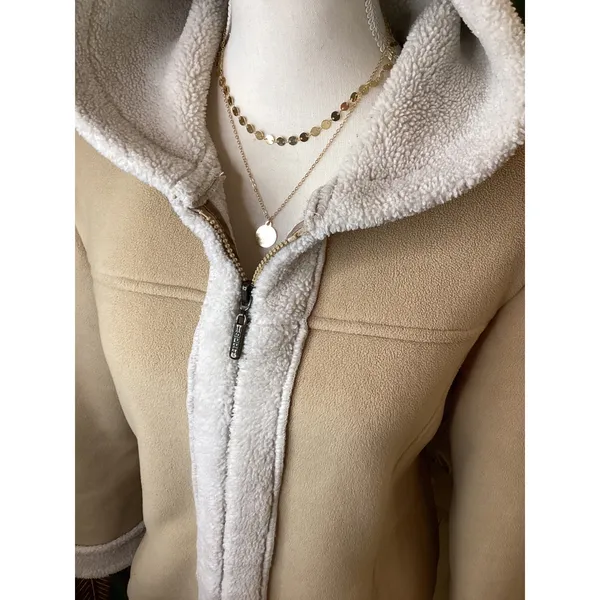 Esprit Sherpa Lined Hooded Jacket Beige Soft Fleece Full‎ Zip Women L - Image 2