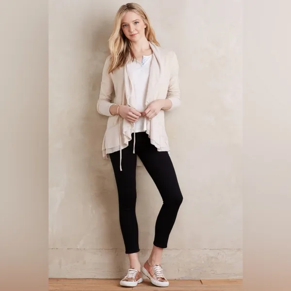 Anthropologie Saturday Sunday‎ Oatmeal Matanie Tie Closure Ruffle Cardigan - Image 9