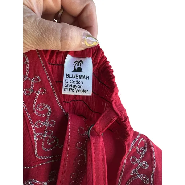 Sleeveless Red Embroidered V-Neck Mini Dress - Image 4