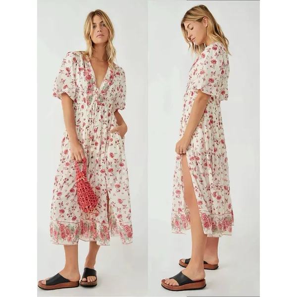 Free People Lysette Maxi Dress in Tea Combo Small Bohemian Gypsy Indian Cotton - Image 3