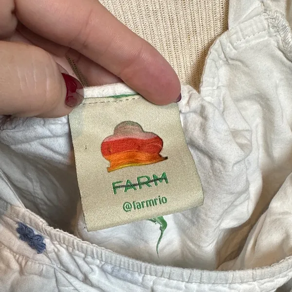 FARM‎ Rio White crop top Blouse with Blue Floral Accents - Image 2